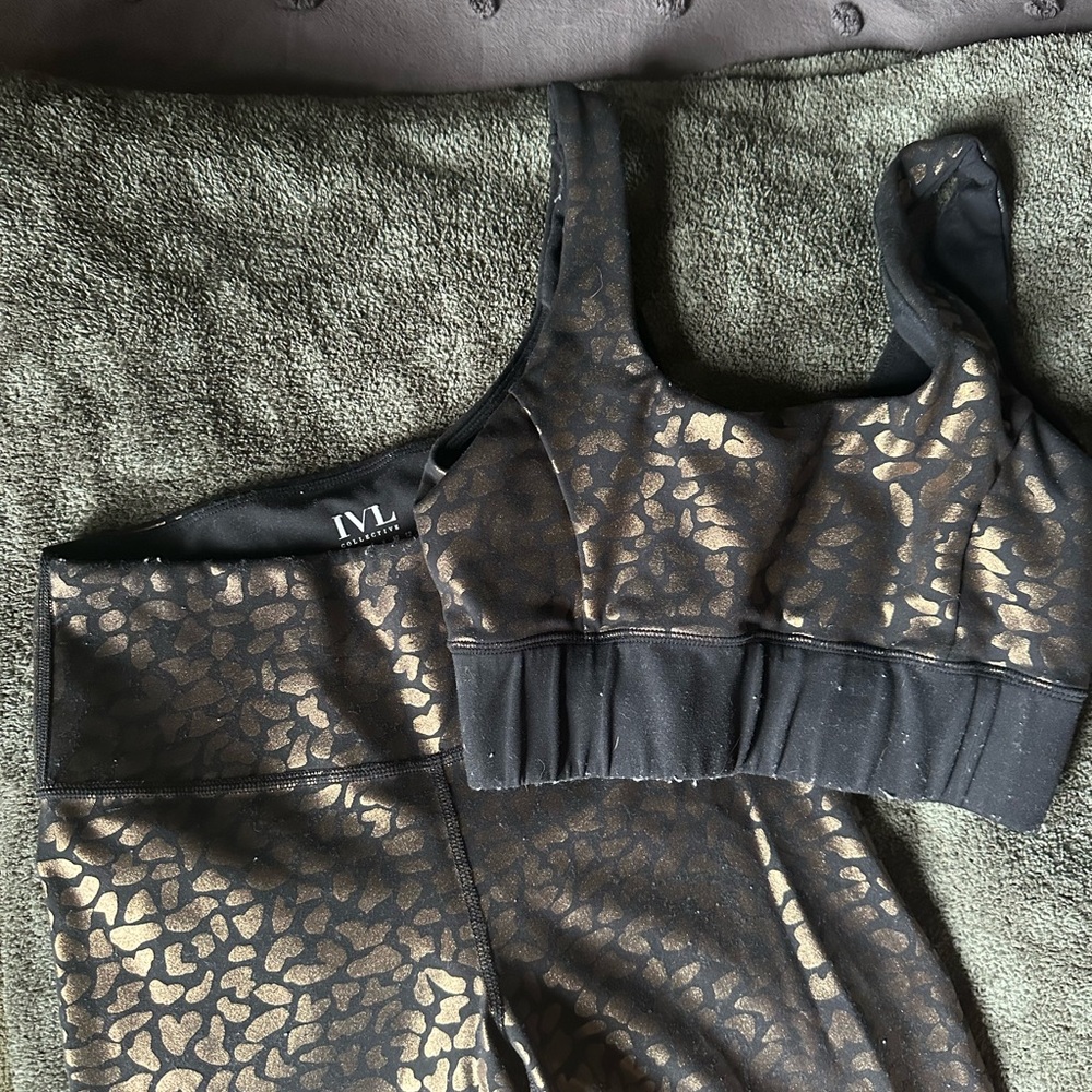 IVL Black and Gold Leopard Print Activewear Set